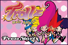 Trollz: Hair Affair title screen for GameBoy Advance